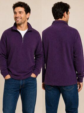 Croft & Barrow Men’s XL Purple Quarter Zip Fleece Pullover Sweater Casual
